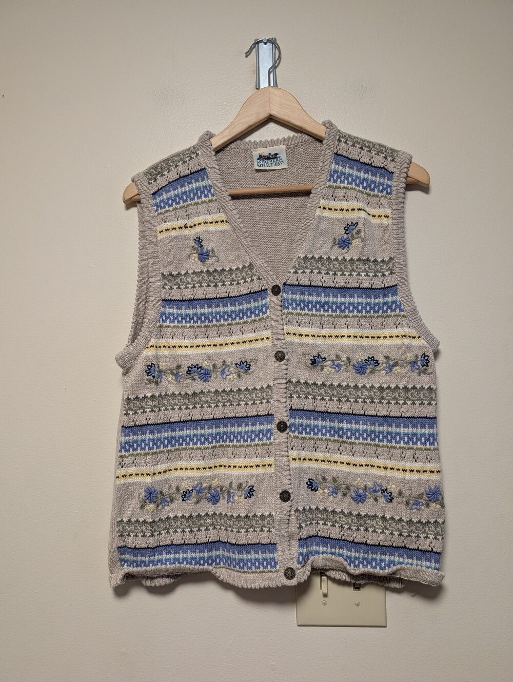 Northern Reflections Floral Fair Isle Sweater Vest Button Front Cottagecore